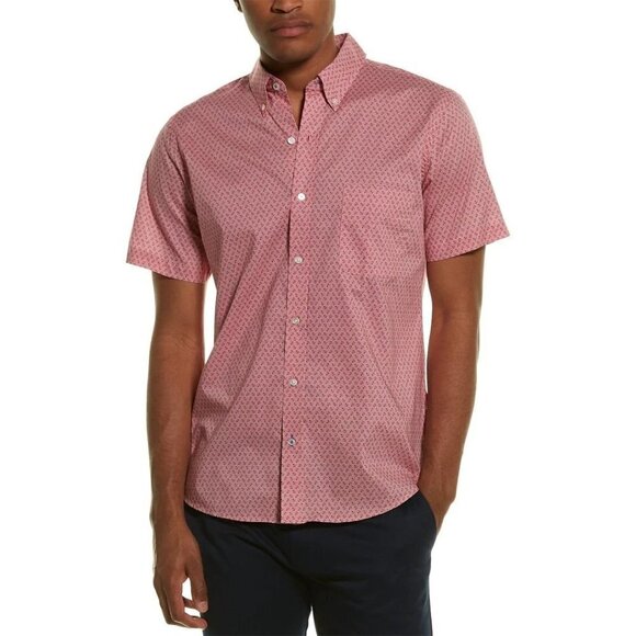 NWT J. McLaughlin Lorimer Button Down Shirt Red/Navy Mini Anchor Men's Small - Picture 1 of 10